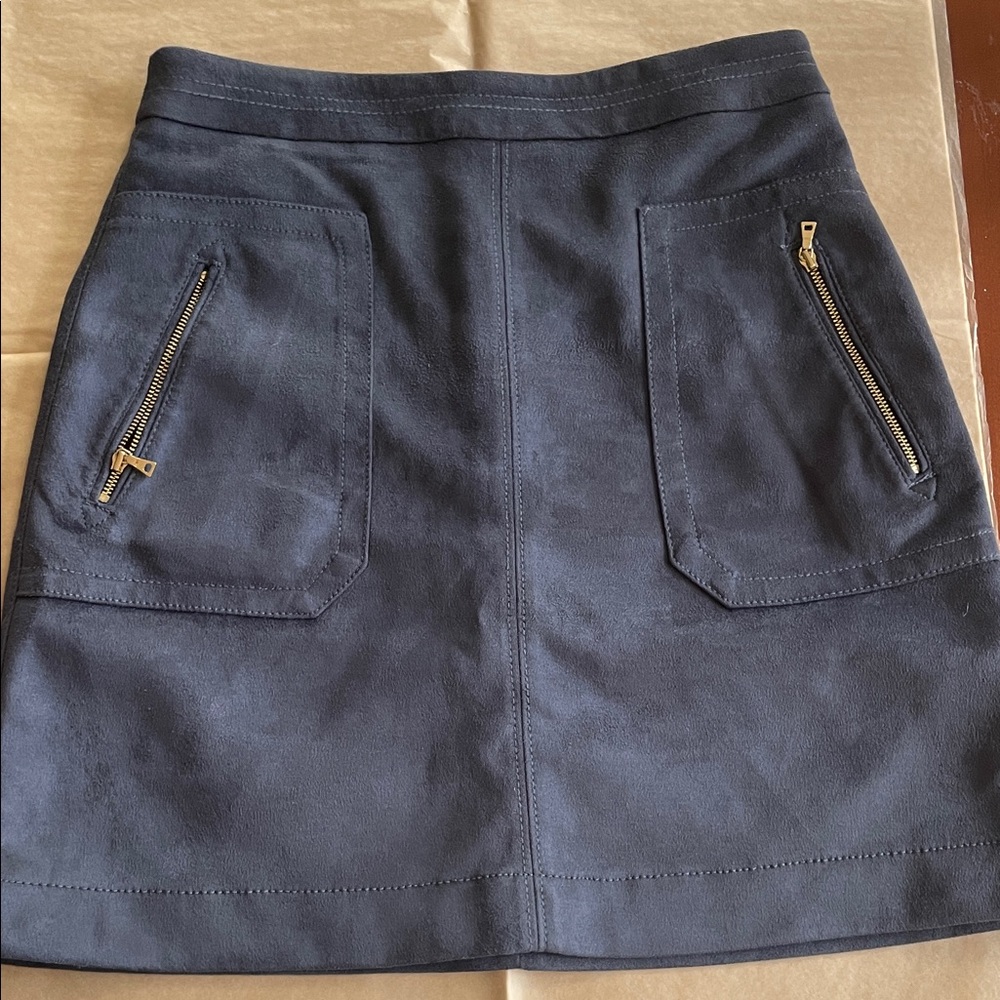 Loft Navy Blue Faux Suede Women's Skirt, 0p - Picture 3 of 7